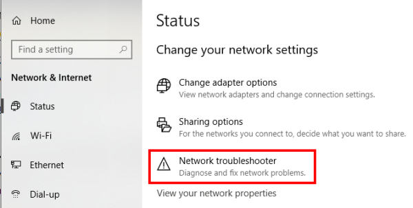 Chạy Network Troubleshooter