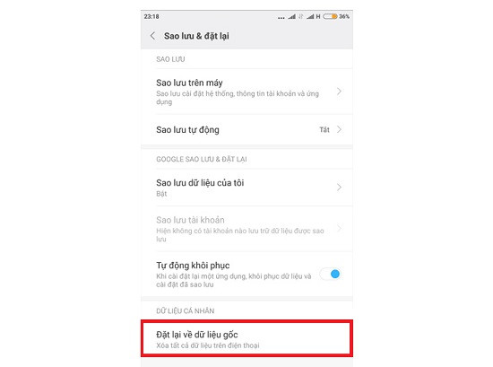 Khôi phục cài đặt gốc Xiaomi