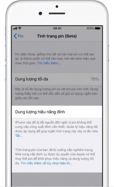 iPhone báo tình trạng pin bảo trì