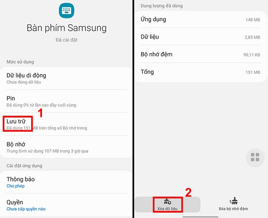 Xóa dữ liệu bàn phím Samsung Xóa dữ liệu bàn phím Samsung