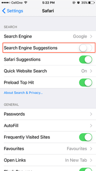 Cách xóa gợi ý tìm kiếm trên Safari (iPhone)