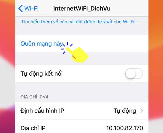 Quên mạng Wifi đang kết nối