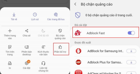 Chặn quảng cáo trên trình duyệt Samsung