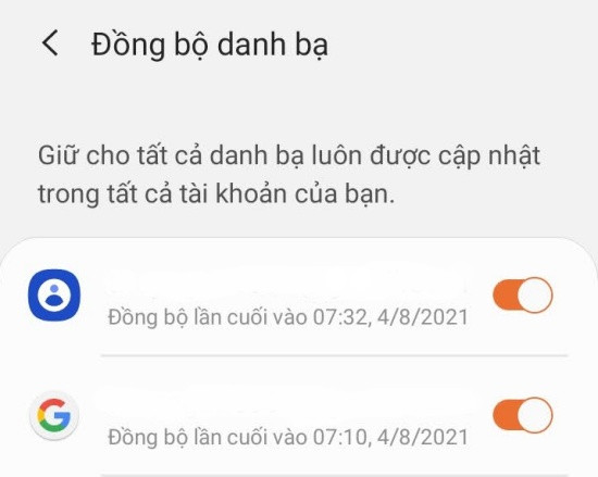 Đồng bộ danh bạ từ Samsung Account Đồng bộ danh bạ từ Samsung Account