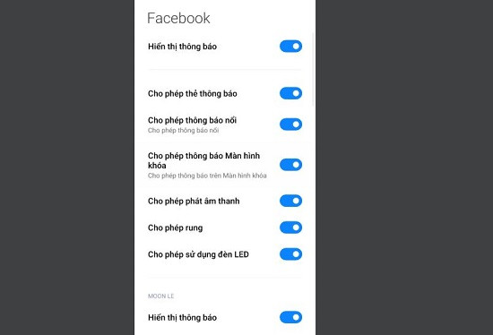 Bật thông báo Facebook trên Xiaomi