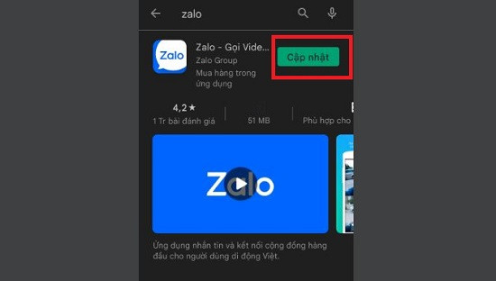 Cập nhật ứng dụng Zalo Cập nhật ứng dụng Zalo