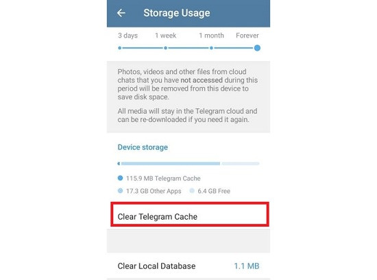 Xóa cache ứng dụng telegram