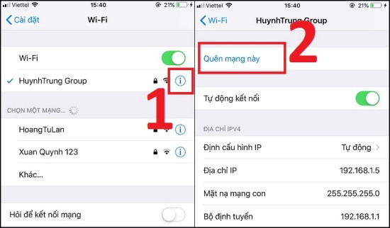 Quên mạng Wifi Quên mạng Wifi