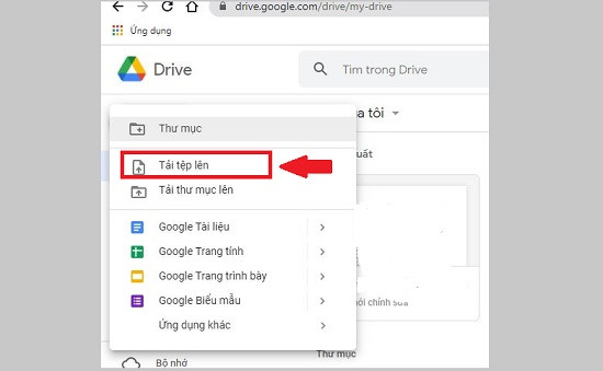 Tải tệp Excel lên Google Drive