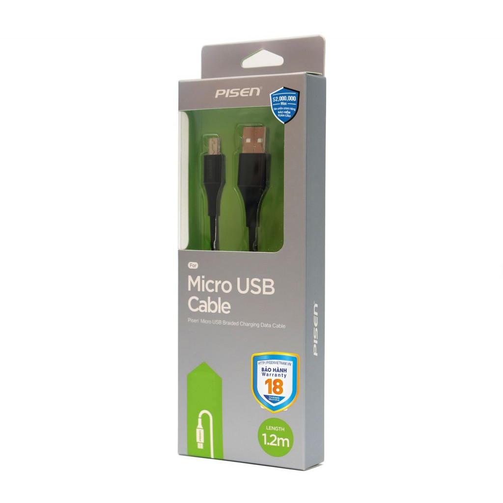 Cáp Pisen Micro USB 2.4A braided 1200m Anti-break chất lượng