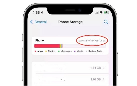 Điện thoại iPhone không load được dung lượng