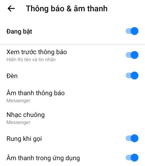 Cài đặt thông báo trên Messenger