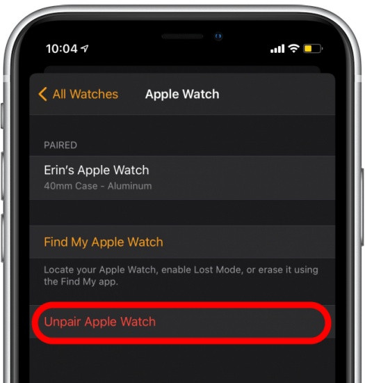 Hủy kết nối Apple Watch