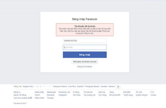 Lý tự thông tin tài khoản Facebook bị khóa vĩnh viễn