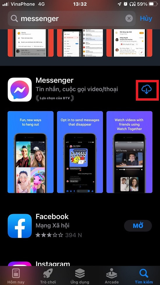 Tải Messenger trên điện thoại hệ điều hành IOS