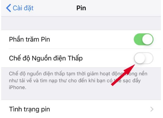 bật chế độ tiết kiệm Pin trên iPhone XS