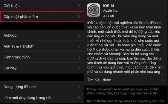 Cập nhật phần mềm Cập nhật phần mềm