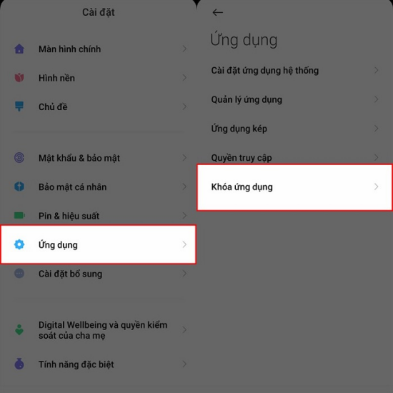 Cách cài đặt mật khẩu cho ứng dụng trên Xiaomi bước 1 Cách cài đặt mật khẩu cho ứng dụng trên Xiaomi bước 1