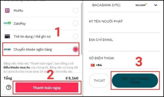 Cách nạp xu TikTok qua ngân hàng Cách nạp xu TikTok qua ngân hàng