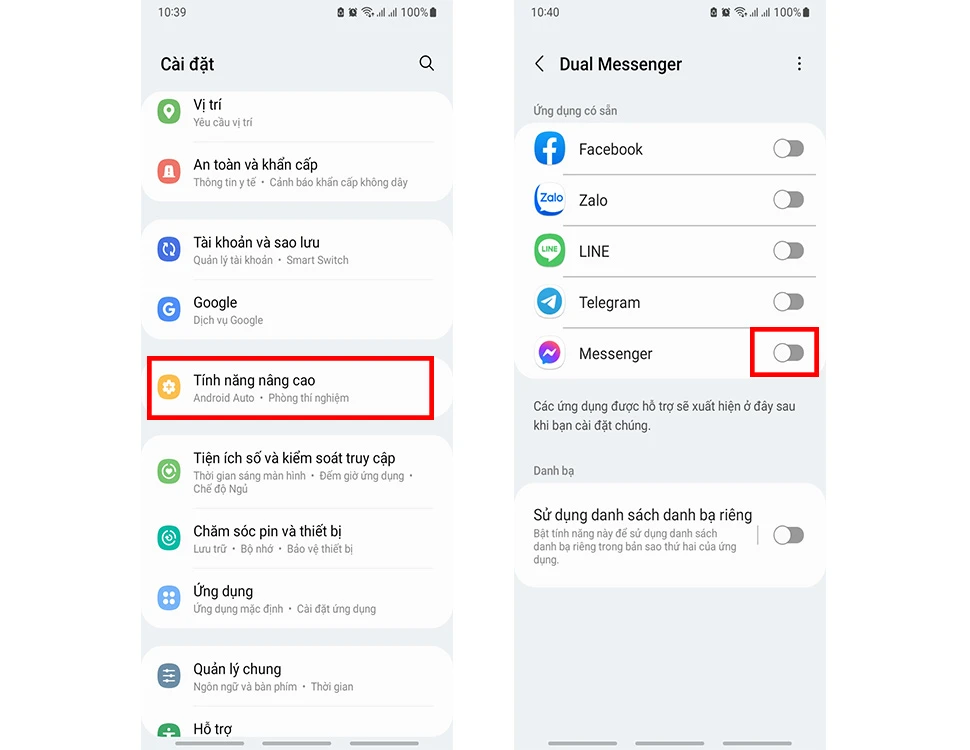 Tính năng Dual Messenger cho phép nhân đôi ứng dụng trên Samsung bước 3