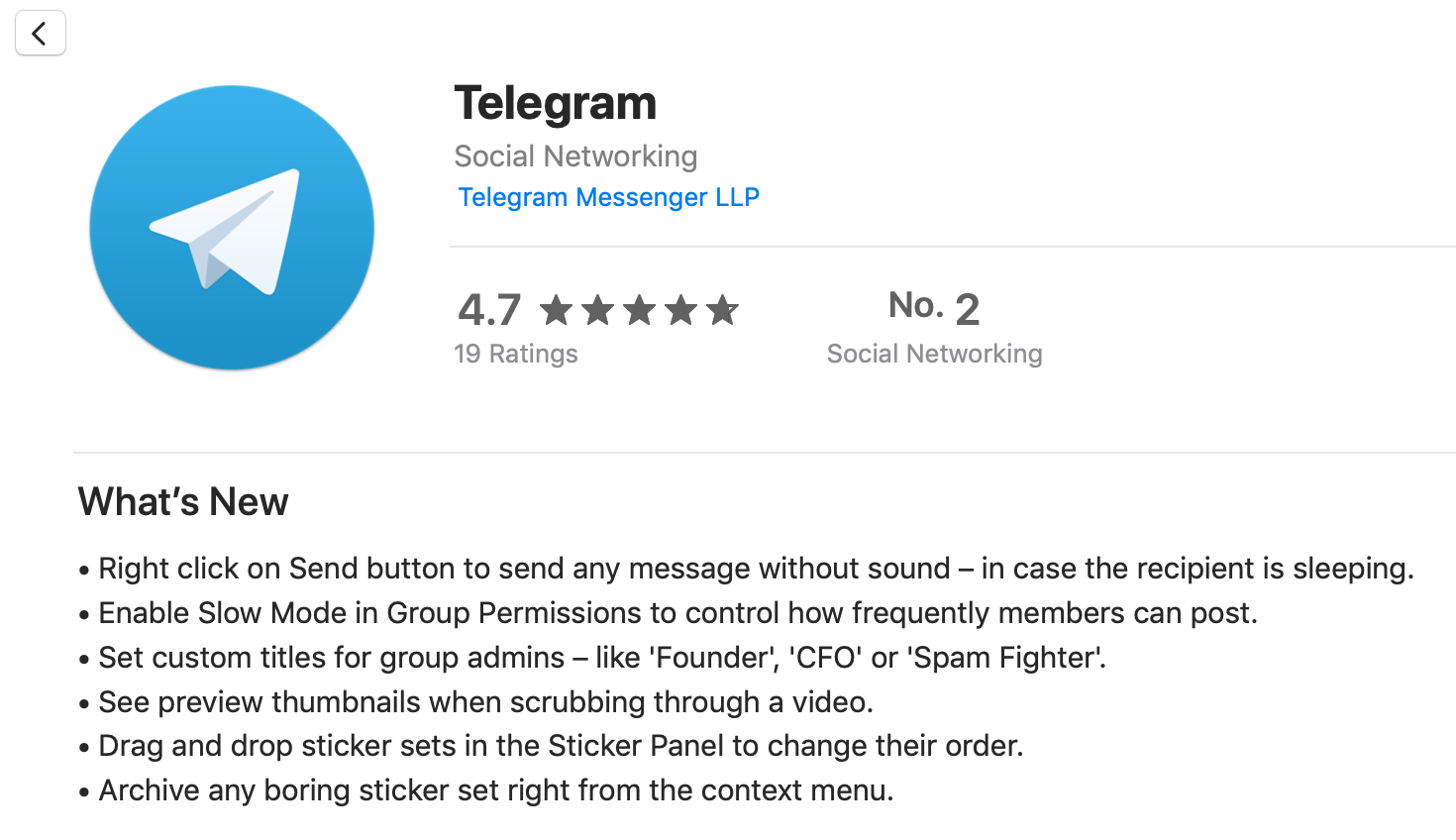 Cập nhật bản mới của Telegram