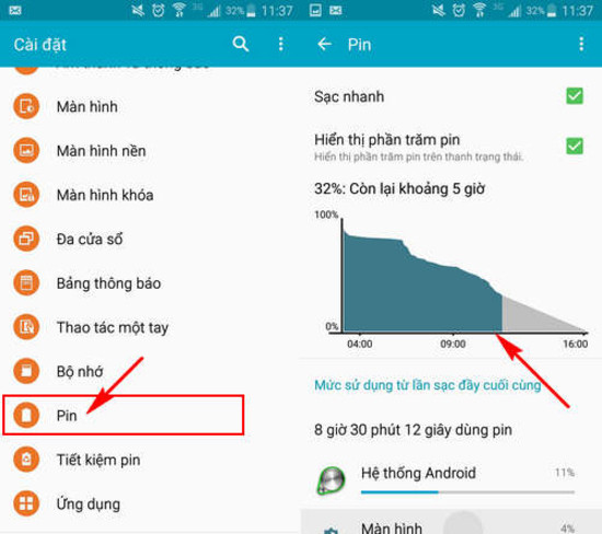 Kiểm tra sử dụng pin trên Android