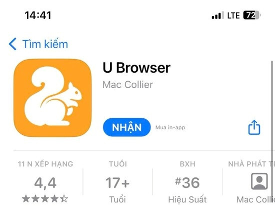 Ứng dụng U Browser bước 1