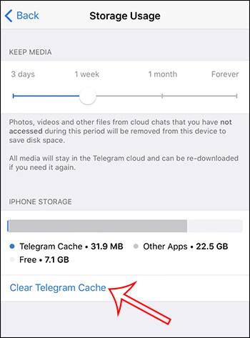 Xóa bộ nhớ đệm trong Telegram iOS