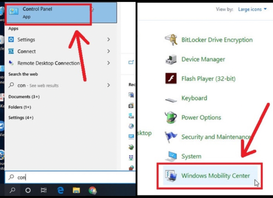 Dùng phần mềm Windows Mobility Center bước 1