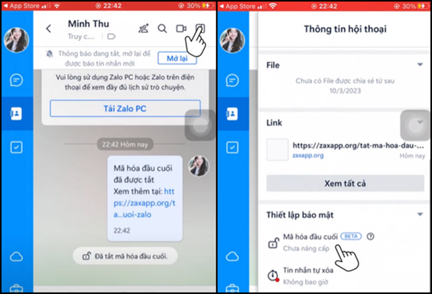 Cách bật mã hóa đầu cuối trên Zalo điện thoại iPhone Cách bật mã hóa đầu cuối trên Zalo điện thoại iPhone