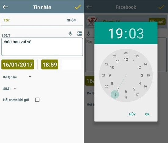 cách hẹn giờ gửi tin nhắn trên Messenger Android bước 3