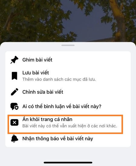 Chọn Ẩn khỏi trang cá nhân Chọn Ẩn khỏi trang cá nhân