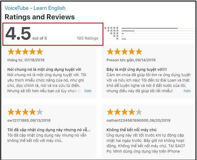 Phản hồi của người dùng VoiceTube trên App Store Phản hồi của người dùng VoiceTube trên App Store