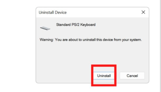 Xác nhận bàn phím chọn Uninstall