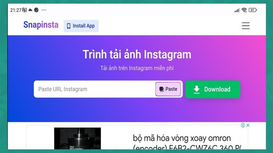 Cách lưu ảnh trên Instagram về điện thoại Android bằng trang web Snapinsta bước 2
