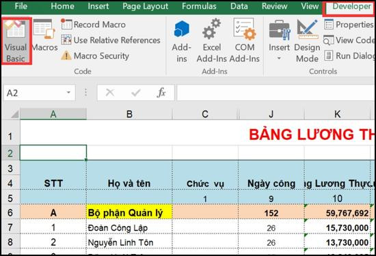 Cách ẩn cột trong Excel có mật khẩu bằng mã VBA bước 1 Cách ẩn cột trong Excel có mật khẩu bằng mã VBA bước 1