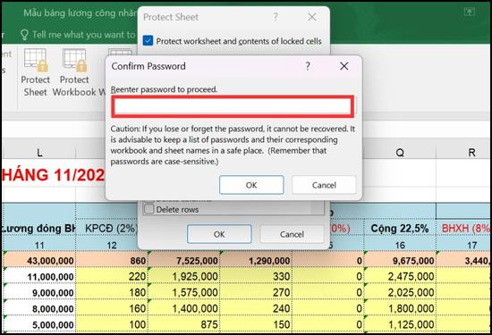 Cách ẩn cột trong Excel có mật khẩu bằng Tab Review bước 5 Cách ẩn cột trong Excel có mật khẩu bằng Tab Review bước 5