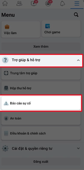 Báo cáo sự cố trên Facebook bước 1 Báo cáo sự cố trên Facebook bước 1