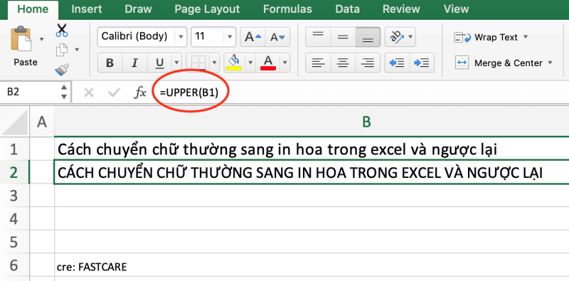 Cách chuyển chữ thường sang in hoa trong Excel và ngược lại cách 1 bước 1-2