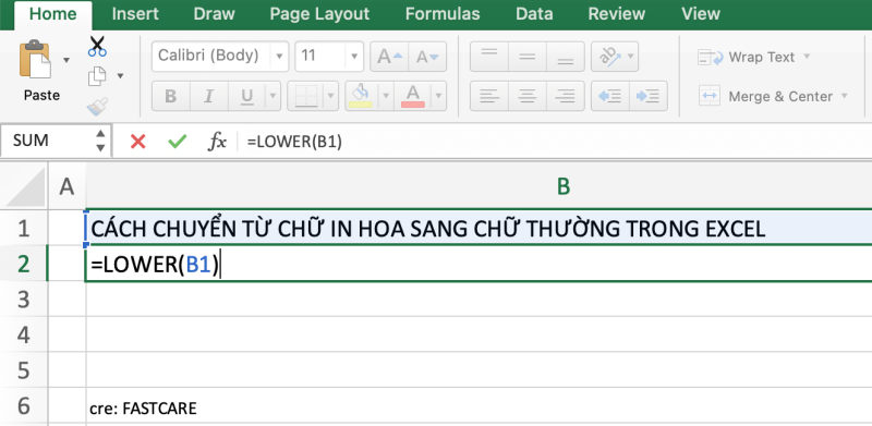 Cách chuyển chữ thường sang in hoa trong Excel và ngược lại cách 1 bước 2-1