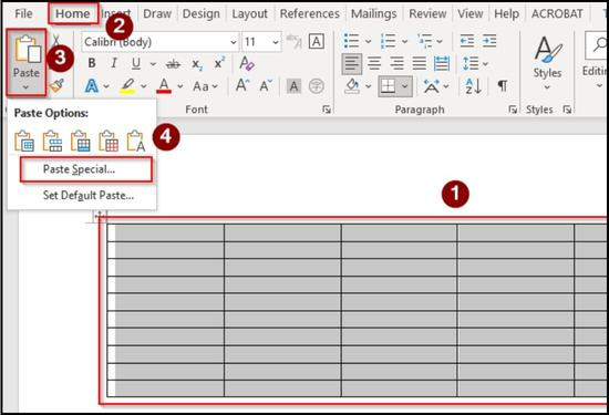 Cách dán dữ liệu trong bảng Excel vào bảng tạo sẵn trong Word bước 6