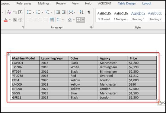 Cách dán dữ liệu trong bảng Excel vào bảng tạo sẵn trong Word bước 8