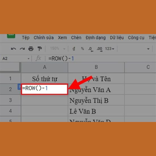 Cách đánh số thứ tự trong Excel bằng hàm ROW bước 2