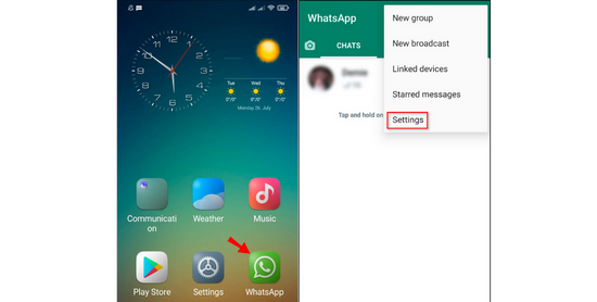 Đổi số điện thoại WhatsApp trên Android bước 1