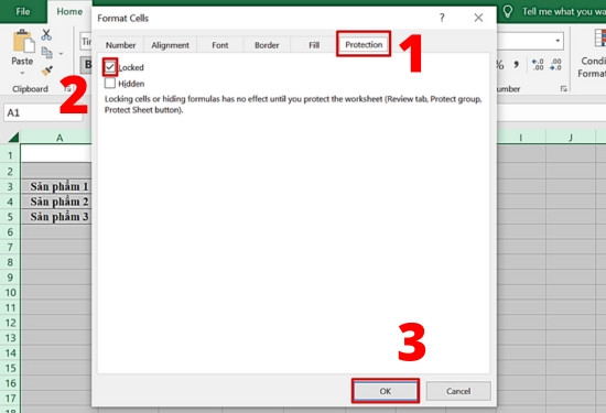 Cách khóa cột trong Excel không cho chỉnh sửa bước 3