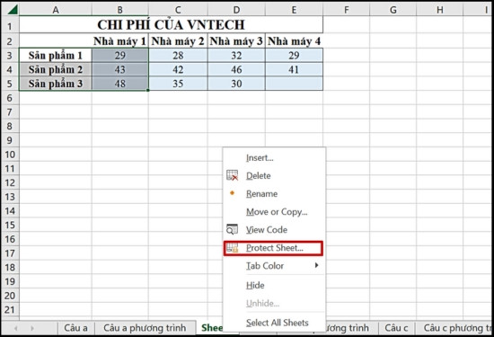 Cách khóa cột trong Excel không cho chỉnh sửa bước 6