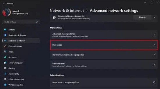 Cách kiểm tra lượng dữ liệu Wifi đã sử dụng trên Windows 11 bước 3.1