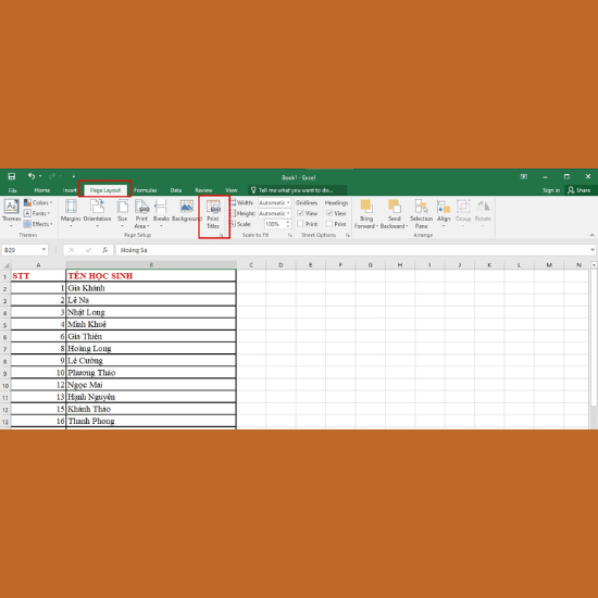 Cách lặp lại tiêu đề trong Excel 2010 và 2016 bước 1