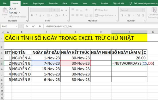 Cách sử dụng hàm NETWORKDAYS Cách sử dụng hàm NETWORKDAYS