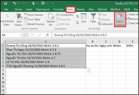 Cách tách 1 ô thành nhiều ô trong Excel phổ biến bước 2